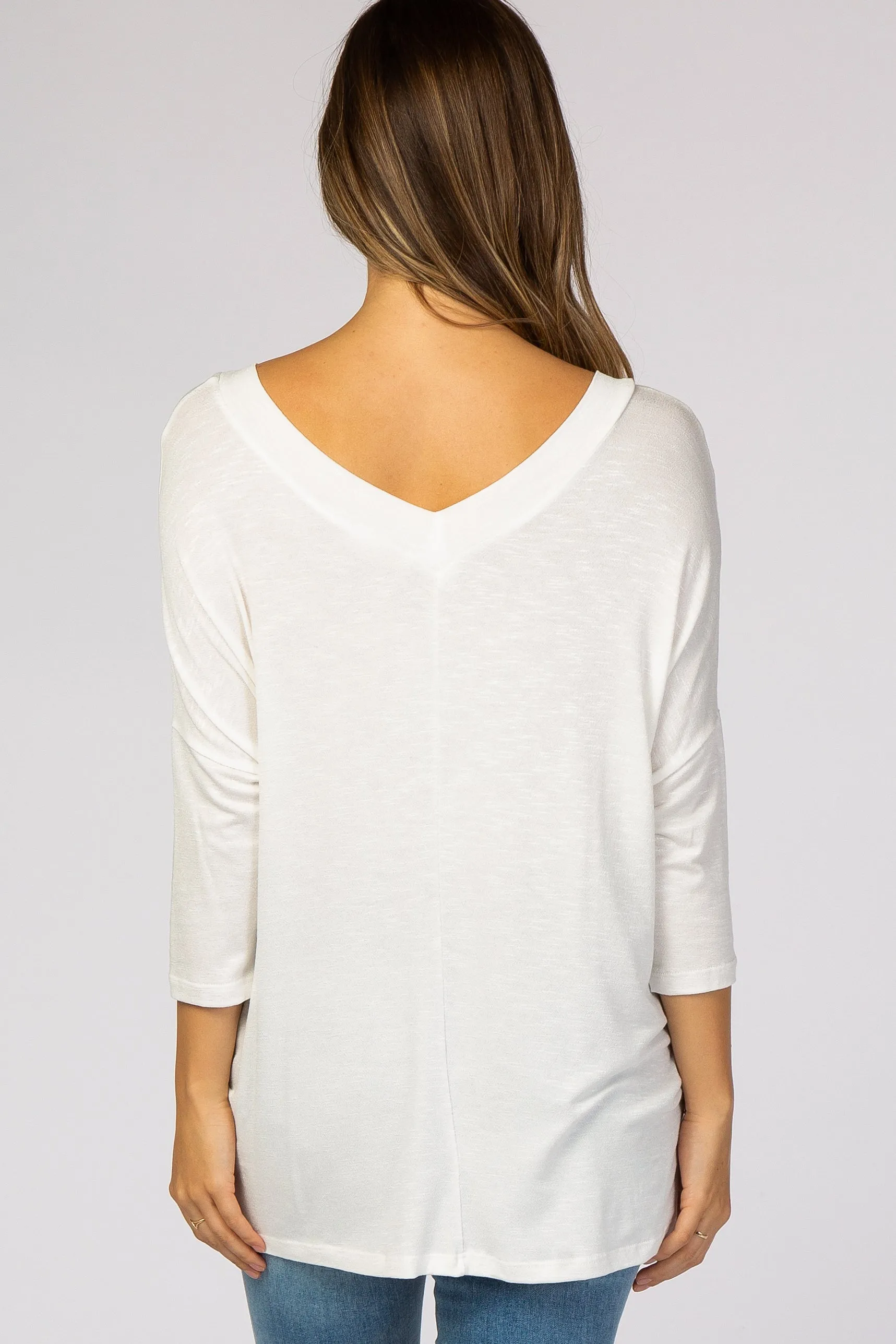 White V-Neck Dolman Sleeve Maternity Top