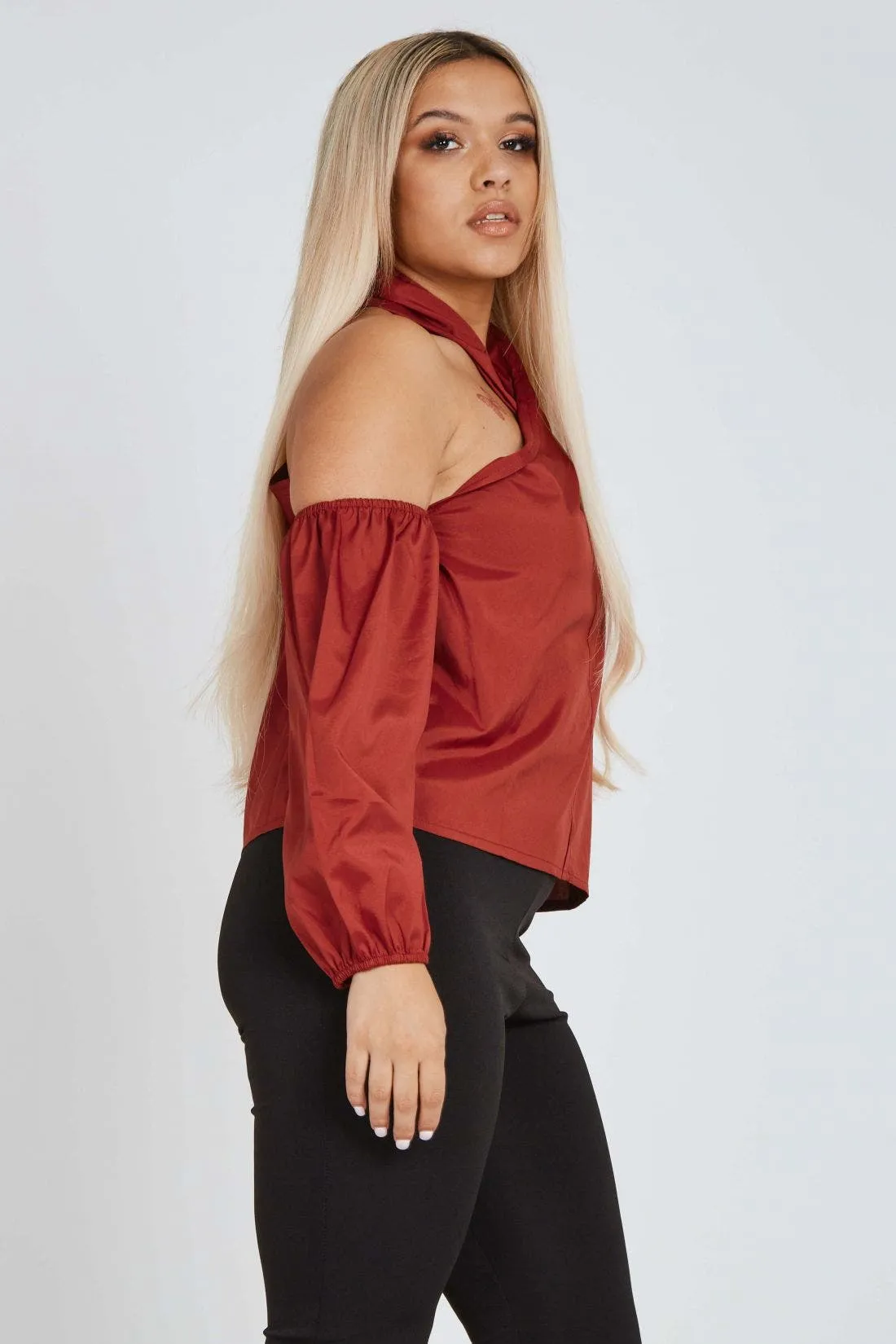 Wine Neck Wrap Around With Shoulderless Sleeve