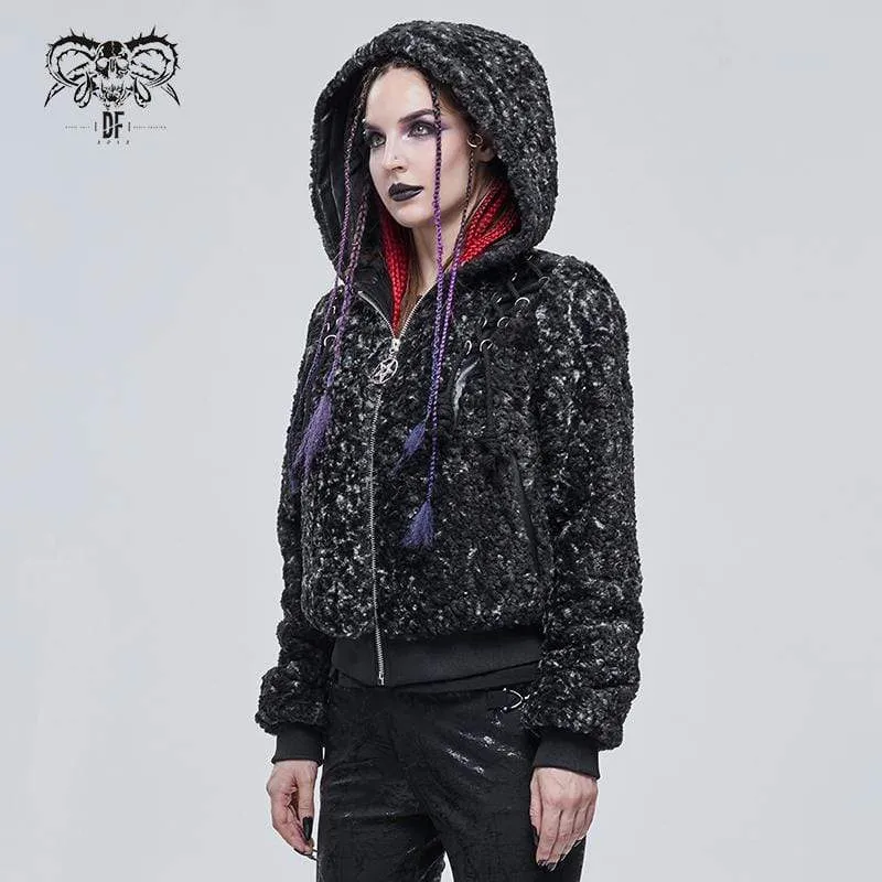 Women's Gothic Strappy Splice Short Coat with Hood