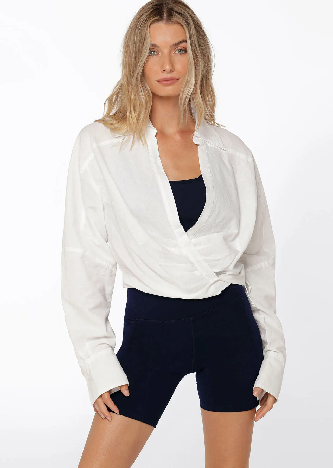 Wrap It Up Linen Shirt | White | Long Sleeve | Lorna Jane Australia